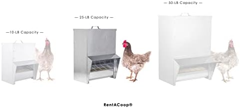 RentACoop Galvanized Chicken Trough Feeder, Weatherproof Poultry Food Dispenser with Lid 25LB Capacity
