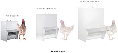 RentACoop Metal Trough Feeder with Lid - Outdoor Use, Rainproof - Suitable for Chicken, Bantams, Poultry, Pheasants, and Turkey - 10lb Capacity