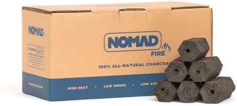 Nomad Fire 100% All-Natural Hardwood Charcoal | 10 LBS | Thai-Style Binchotan | Long Burning (4-6 hrs), High Heat, Low Ash, Low Smoke. Pro Charcoal for Nomad, Kettles, Kamados, Charcoal Smokers