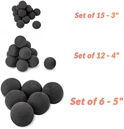 Skyflame Ceramic Fire Balls, Set of 15 Round Fire Stones Set for Indoor and Outdoor Fire Pits or Fireplaces Accessory, 3 Inch, Black