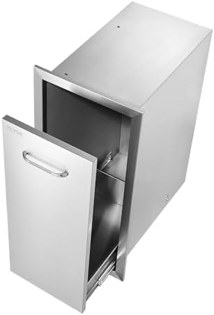 VEVOR Pull Out Trash Drawer 13.4"W x 25.7"H x 19.6"D Lower Sliding Rails Stainless Steel Roll Out Trash Bin Pull Out Tray Outdoor Kitchen Trash Drawer with Handle for BBQ Island Grill Station