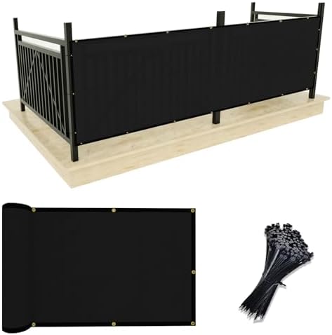 UPGRADE Balcony Privacy Screen Fence Commercial Shade Cover 3' x 16' with Ties Durable and UV Resistant Perfect for Deck Patios-Black, Customizable