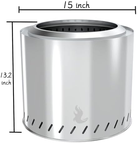 15 inch Stainless Steel Smokeless Fire Pit, Outdoor Smokeless Firepit, Wood Burning Fire Pits for Camping, Bonfire, Low Smoke Firepit for Outside (Oblique Hole)