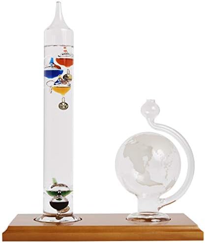 AcuRite 00795A2 Galileo Thermometer with Glass Globe Barometer, Barometer Set, Glass/Wood, 3
