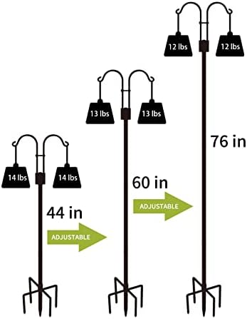 Double Shepherds Hooks for Outdoor, 2 Pack 76 Inch Bird Feeder Pole with 5 Prongs Base, Heavy Duty Garden Hook for Hanging Plant, Lantern, Hummingbird Feeder