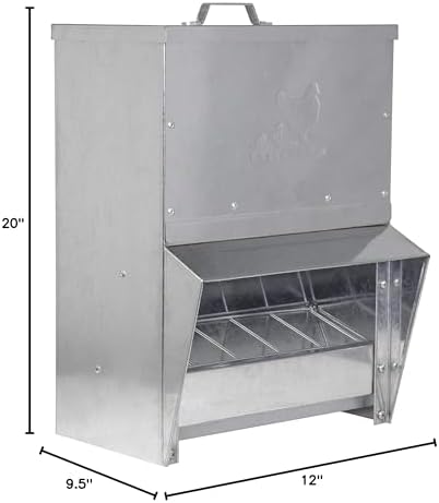 RentACoop Galvanized Chicken Trough Feeder, Weatherproof Poultry Food Dispenser with Lid 25LB Capacity
