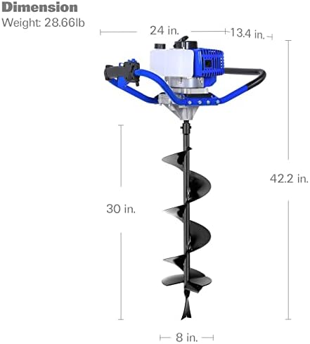BILT HARD Post Hole Digger Gas Powered, 52cc 2.4 HP 2 Stroke Engine Earth Auger with 8" Drill Bit, EPA Compliant Post Hole Auger