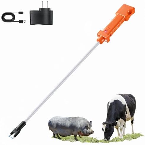 Rechargeable Cattle Prod, Waterproof Electric Livestock Prod with 2 LED Lights, Rechargeable Animal Prod for Farm Ranch Herding and Big Large Dogs, Livestock Shock Stick with Flexible Shaft