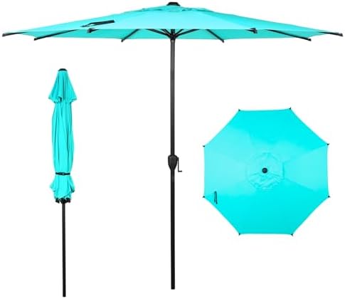 Abba Patio 9FT Lyon Outdoor Patio Umbrella Outdoor Table Umbrella with Push Button Tilt and Crank Market Umbrella 8 Sturdy Ribs UV Protection Waterproof for Garden Deck Backyard Pool Light Blue