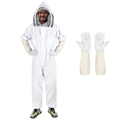 Bee Suits for Men Women,Bee Keeper Suite with Beekeeping Gloves,Beekeeping Suit with Veil Hood,Fully Body Sturdy Beekeeper Suite,Suitable for Professional Beekeepers and Beginners(X-Large)