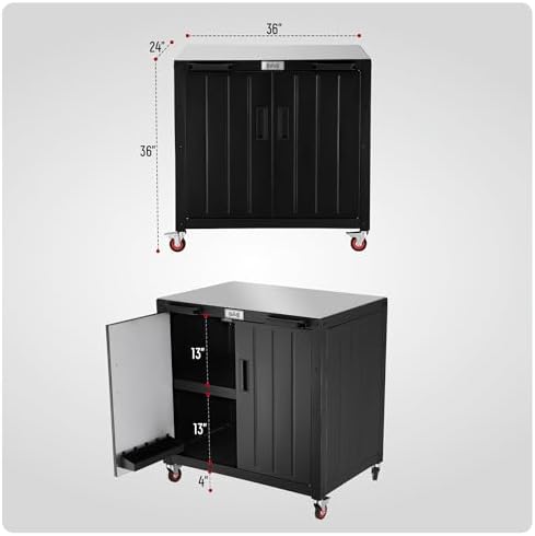 Grill Table, Outdoor Bar Cart Grill Cart with Storage Cabinet,Modular Outdoor Kitchen Island, Outdoor Grill Station with 304 Stainless Steel Top,Pizza Oven Table for Lawn & Garden,L35.4” x W24”