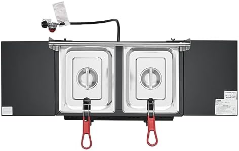 VEVOR Outdoor Propane Deep Fryer, Double Burners Commercial Fryer, 16 Qt Stainless Steel Cooker with Removable Baskets & Lids & Tanks, Oil Fryer Cart with Thermometer & Regulator, For Outdoor Cooking