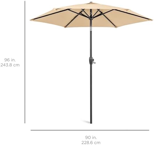 Best Choice Products 7.5ft Heavy-Duty Round Outdoor Market Table Patio Umbrella w/Steel Pole, Push Button Tilt, Easy Crank Lift - Sand