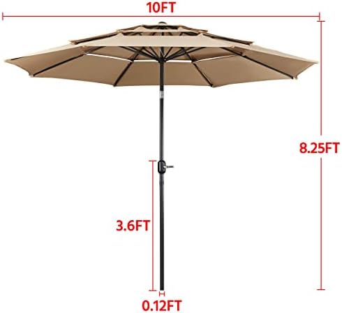 Yaheetech 3-Tier Patio Umbrella 10ft Vented Outdoor Canopy Sun Shade Large Market Table Umbrella Double-layer Cloth & Push-button Tilting for Yard/Garden/Park Tan