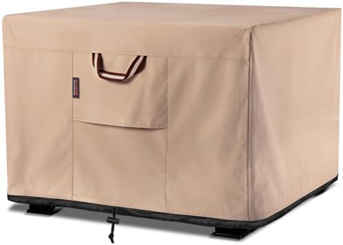 QH.HOME Fire Pit Cover Square-40-44 Inch Heavy Duty 900D Strong Tear-Resistant and UV Resistant and Waterproof and Fading Resistant Material Polyester Firepit Covers for Outdoor Fire Table-Wheat