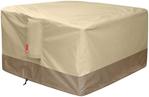 SheeChung Gas Fire Pit Cover Square 600D Heavy Duty Patio Outdoor Fire Pit Table Cover with PVC Coating 100% Waterproof,Air Vent,Fits for 33/34/35/36 inch Fire Pit Table Cover 36”L x 36”W x 24”H Beige