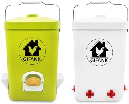Chicken Feeder and Waterer Set,3 Gallon Automatic Chicken Feeder No Waste,Hanging Poultry Waterer Feeder Kit with Chicken Waterer Nipples and Feeding Ports,Chicken Coop Accessories