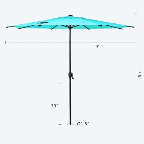 Abba Patio 9FT Lyon Outdoor Patio Umbrella Outdoor Table Umbrella with Push Button Tilt and Crank Market Umbrella 8 Sturdy Ribs UV Protection Waterproof for Garden Deck Backyard Pool Light Blue