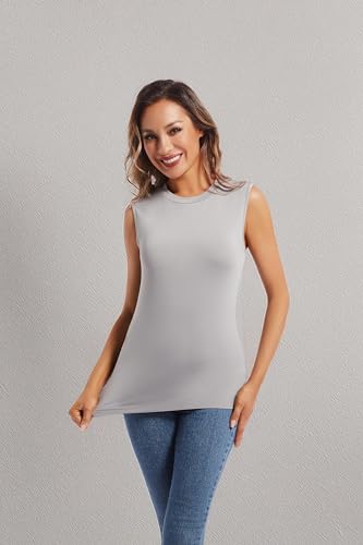 MANCYFIT Thermal Tank Top for Women Fleece Lined Underwear Soft Camisole Baselayer Undershirts Sleeveless Winter Vest Grey Large