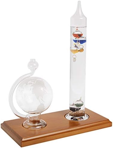 AcuRite 00795A2 Galileo Thermometer with Glass Globe Barometer, Barometer Set, Glass/Wood, 3
