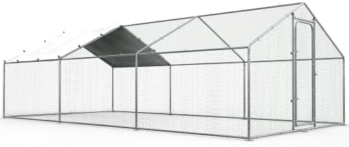 Chicken Coop Large Metal Chicken Run Walk-in Poultry Cage Heavy Duty Chicken Hen House for Yard with Waterproof and Anti-UV Cover for Outdoor Farm Use