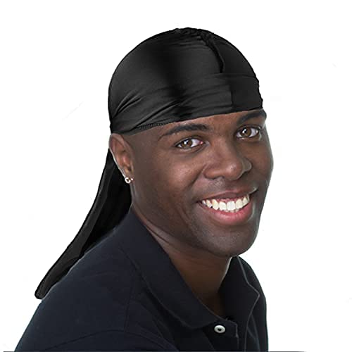 3PCS Silky Durag Pack for Men Waves, Satin Doo Rag for 360 540 720 Waves (Blue+White+Black)