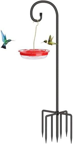 SZHLUX Adjustable Shepherds Hook for Outdoor 76 Inch Bird Feeder Pole with 7 Prongs Base, 5/8 Inch Thick Heavy Duty for Hanging Bird Feeder, Plant Basket
