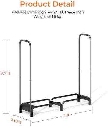 Firewood Rack,4ft Heavy Duty Fire Wood Storage Racks for Indoor Outdoor,Metal Log Holders for Firewood,Fireplace Wood Pile Storage Stacker Organizer, Black