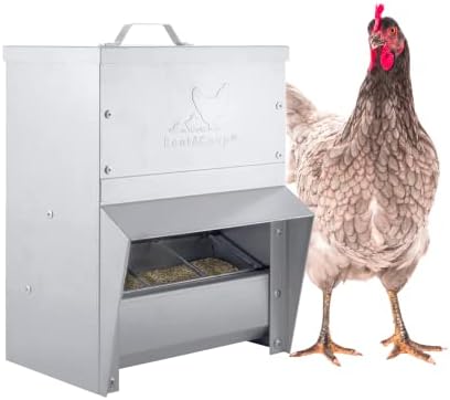 RentACoop Metal Trough Feeder with Lid - Outdoor Use, Rainproof - Suitable for Chicken, Bantams, Poultry, Pheasants, and Turkey - 10lb Capacity