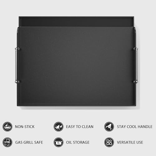 Utheer 17" x 13" Nano-Ceramic Nonstick Griddle for Gas & Charcoal Grills – Universal Flat Top Griddle with Grease Groove/Reinforced Ridges/High Sidewalls, Perfect for Healthy Cooking,Parties & Camping