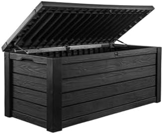 Keter Outdoor Storage Deck Box, 150 Gallon Resin Patio Bin & Bench, Solid, Dark Grey