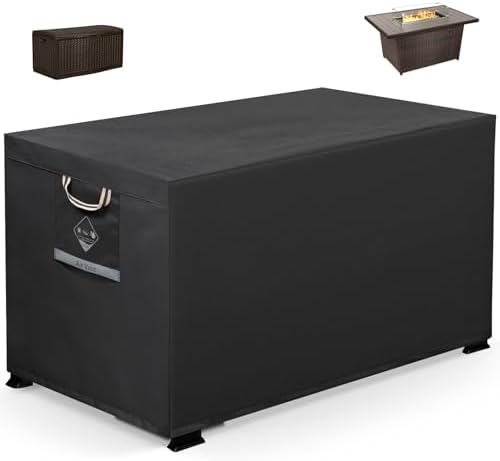 QH.HOME Gas Fire Pit Cover Rectangular 50,52 Inch - Never Fades&100% Waterproof,600D Heavy-Duty Outdoor Fire Table Cover Rectangle - 52 x 34 x 24 Inch-Fireplace Cover Black