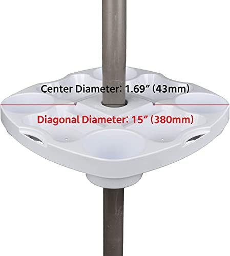 15'' Pro Universal Beach Umbrella Table Tray with Tablet Slots, Earpod Holds, Drink Holders, Snack Grooves, Phone Slots, Sunglasses Holes, Small Bag Hangers for Beach, Swimming Pool (White)