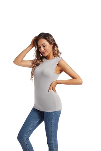 MANCYFIT Thermal Tank Top for Women Fleece Lined Underwear Soft Camisole Baselayer Undershirts Sleeveless Winter Vest Grey Large