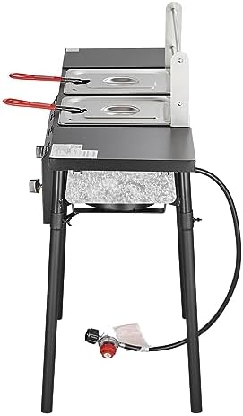 VEVOR Outdoor Propane Deep Fryer, Double Burners Commercial Fryer, 16 Qt Stainless Steel Cooker with Removable Baskets & Lids & Tanks, Oil Fryer Cart with Thermometer & Regulator, For Outdoor Cooking