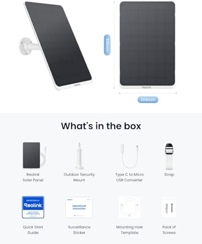 Reolink 12W Solar Panel White, Non-Stop Solar Power Supply for All Wireless Battery Camera Outdoor, Compatible with TrackMix/Argus PT Ultra/Duo 2/Eco Ultra/3 Ultra, Waterproof, Reolink Solar Panel 3
