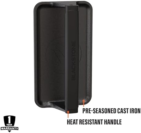 Blackstone 5553 Pre-Seasoned Cast Iron Griddle Press Medium Heavy Duty-Meat, Burger, Bacon, Steak, Panini, Sandwich, Sausage Heat Resistant Rubber Handle-10” x 5.5” (Rectangle), Black