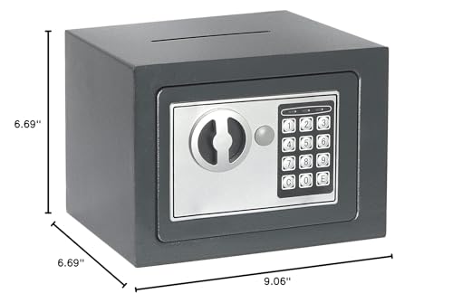 Jssmst Small Safe Box for Money - 0.23CF Mini Safe with Electronic Keypad, Lockable Box for Home Security and Personal Storage, 9.06 x 6.69 x 6.69 inch, Grey
