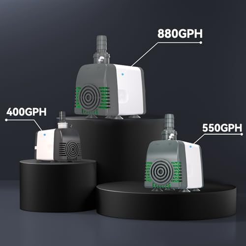 550GPH Submersible Water Pump, Fountain Pumps with Over Heating Protection Adjustable Flow Rate Desin 6.5ft High Lift for Fountains, Hydroponics, Ponds, Aquariums & More
