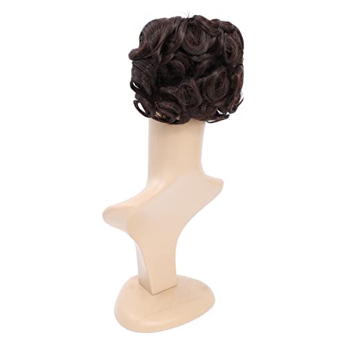 SWACC Short Messy Curly Dish Hair Bun Extension Easy Stretch hair Combs Clip in Ponytail Extension Scrunchie Chignon Tray Ponytail Hairpieces (Darkest Brown & Dark Auburn Mixed-2/33)