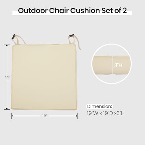 Outdoor Patio Chair Cushions Set of 2, 19 x 19 x 3 Inch Color Fastness & Waterproof Outdoor Seat Cushions for Patio Furniture, Chair Pads with Adjustable Straps (Blue)