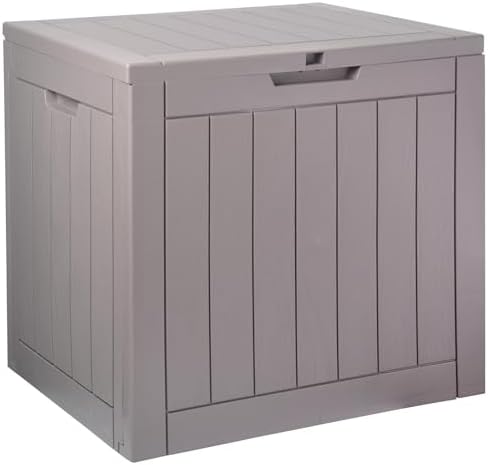 Plastic Deck Box Small Resin 31 Gallon Patio Storage Boxes Outdoor Waterproof Storage for Outside Toy Storage Box Waterproof Grey Garden Bin with Lid Lockable Dock Box