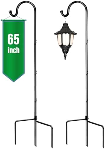 GOFORWILD Shepherd’s Hooks 2 Pack Black, 65 inches Tall, Adjustable Garden Hook for Outdoor, Hanging Plant, Solar Lights, Lanterns, Bird Feeders, Garden Stake and Wedding Decor, 7015