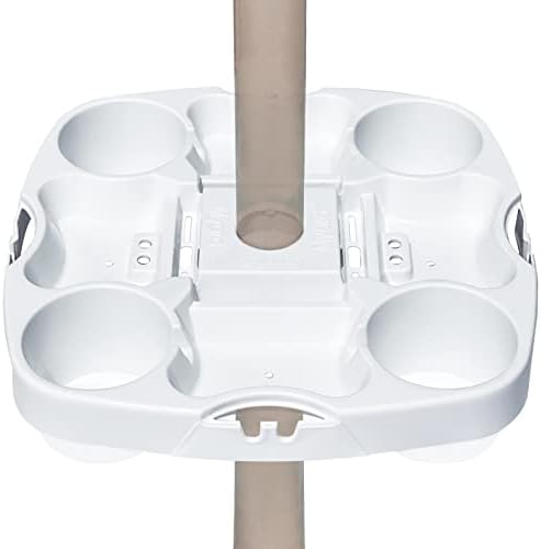 15'' Pro Universal Beach Umbrella Table Tray with Tablet Slots, Earpod Holds, Drink Holders, Snack Grooves, Phone Slots, Sunglasses Holes, Small Bag Hangers for Beach, Swimming Pool (White)