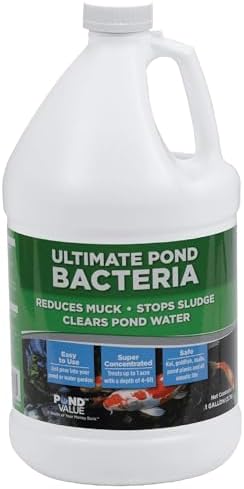 Ultimate Pond Bacteria, Outdoor Pond & Lake Natural Beneficial Bacteria Treatment, Aquatic Odor Reducer & Sludge Digester, Fish, Plant, & Livestock Safe, Easy Dosing Liquid, 1 Gallon Bottle