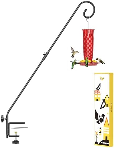 iBorn Deck Hook for Bird Feeder, Hummingbird Feeder Hanger for Deck Railing, Heavy Duty Deck Hanger for Outdoors Hanging, 360° Rotatable Arm, Solid Wire, 28 Inch, Pack of 1