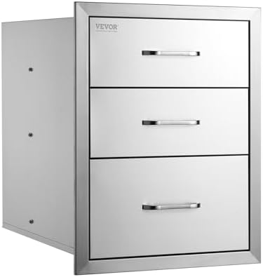 VEVOR 18x23 Inch Outdoor Kitchen Stainless Steel Triple Access BBQ Drawers with Chrome Handle, 18 x 23 x 23 Inch