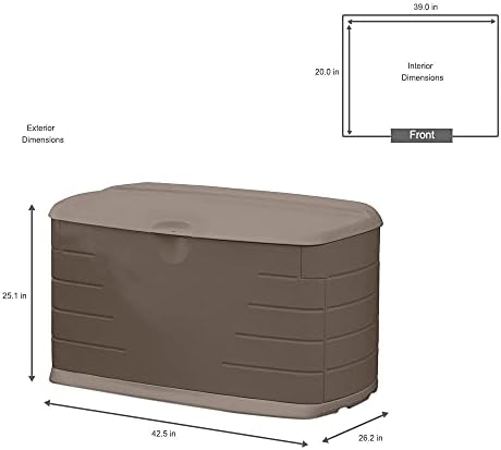 Rubbermaid Medium Resin Outdoor Storage Deck Box (73 Gal), Weather Resistant, Brown, Deck Organization for Home/Backyard/Pool Chemicals/Toys/Garden Tools/Porch/Patio Cushions