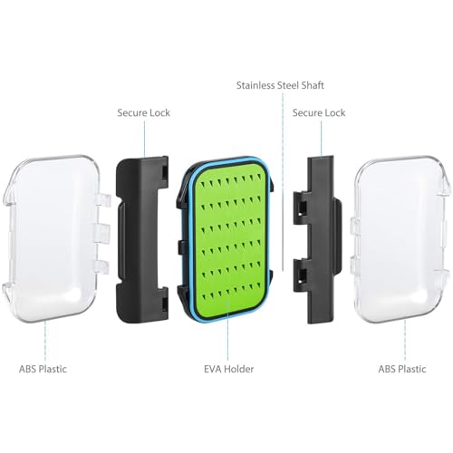 Gonex Fly Boxes for Fly Fishing Jig Boxes Two-Sided Waterproof Lightweight Fly Fishing Box Easy Grip Transparent Lid Fly Fishing Lures Box, 4.1"x 3.0"x 1.2", Green