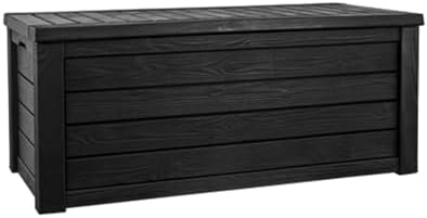 Keter Outdoor Storage Deck Box, 150 Gallon Resin Patio Bin & Bench, Solid, Dark Grey